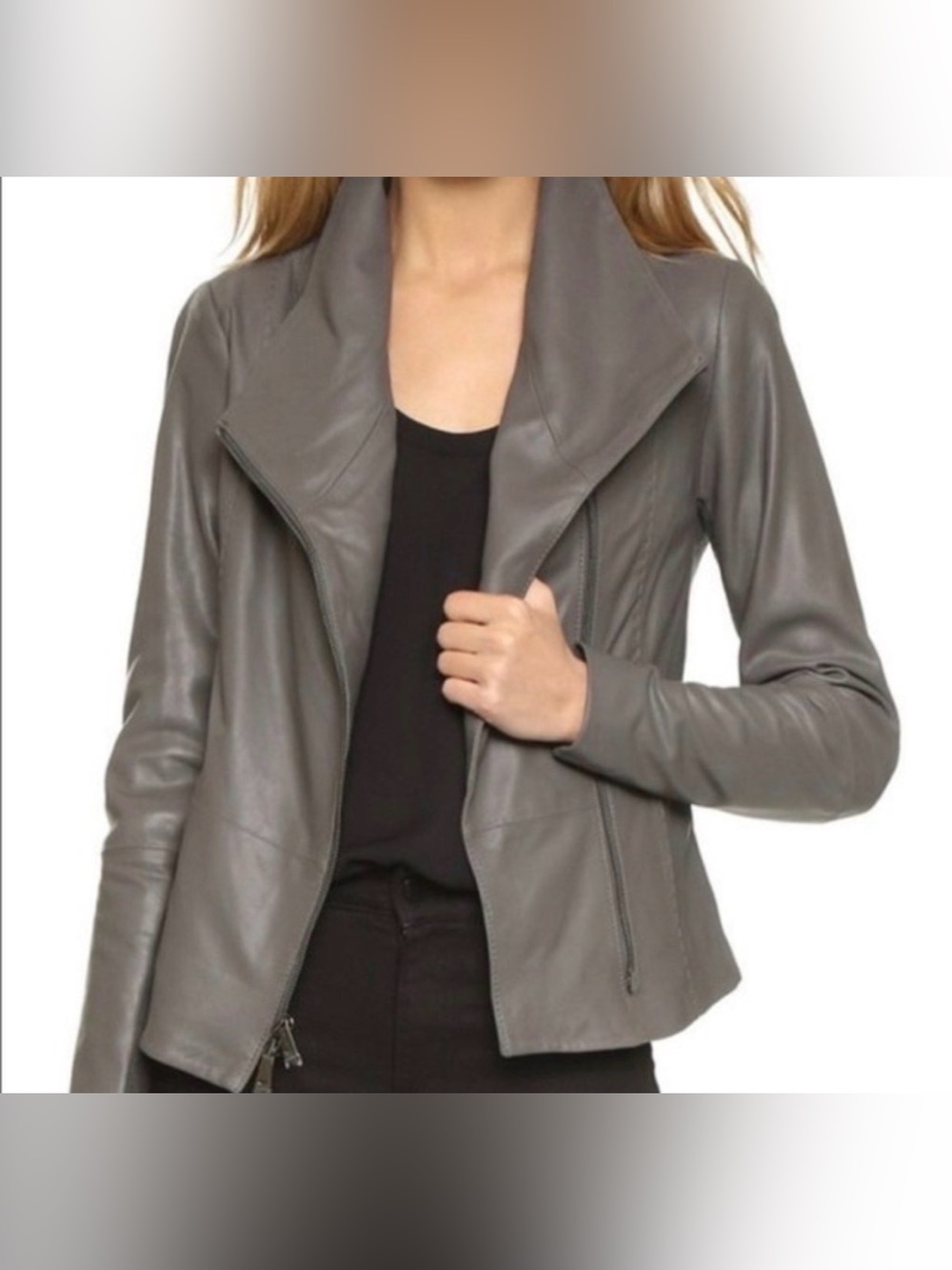 Vince Brown Leather Moto Scuba Jacket | S
